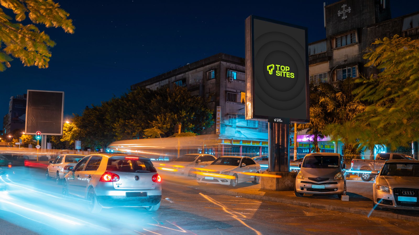 Outdoor digital Topsites numa avenida urbana